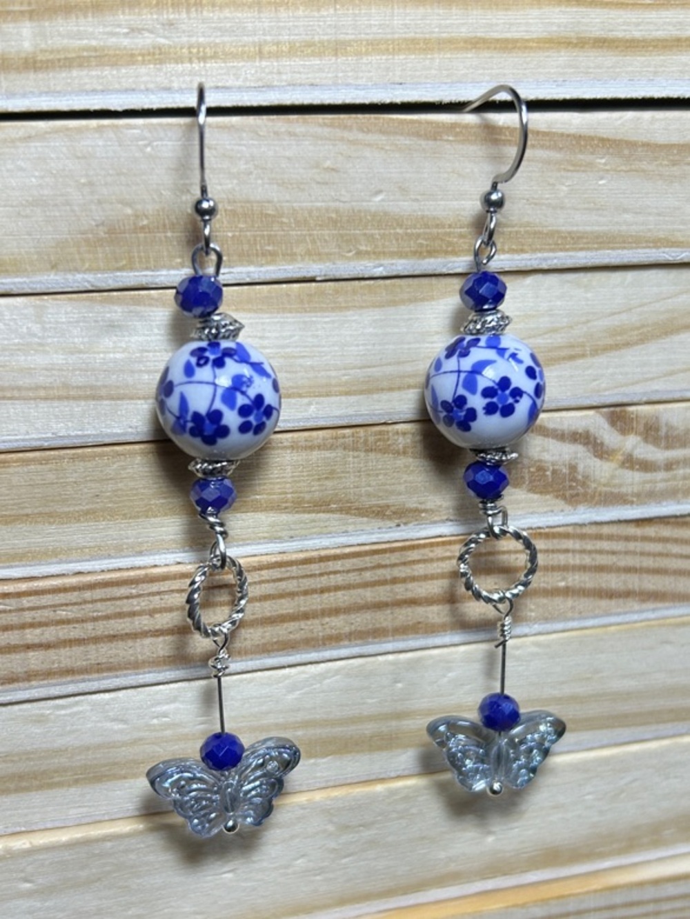 3/$25 Blue Floral Butterfly Drop Earrings